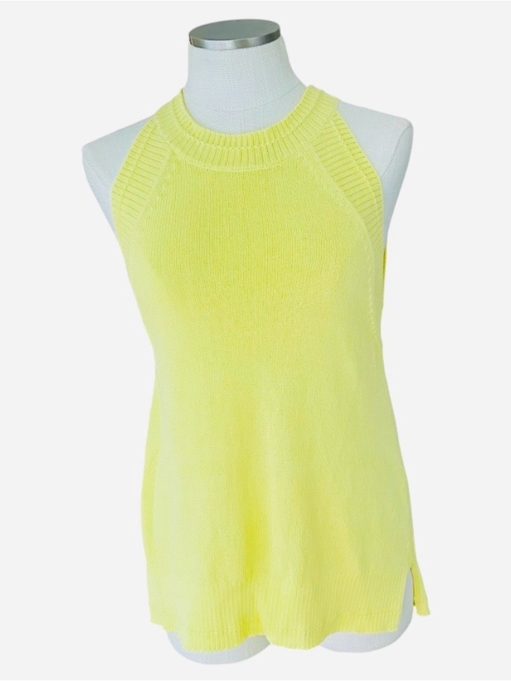 Massimo Dutti Lemon Butter Yellow Sleeveless Knit Sweater Top Spain Sz L